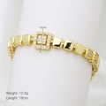 Dettaglio bracciale placcato oro 18K con peso 12,9g e lunghezza di 18cm totale - Stile Maglie con Blocco Decorativo Quadrato (DB250801-F)