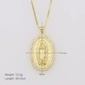 Detailed view of Virgin Mary oval pendant with zircon borders and exact size dimensions - Virgin Mary Oval Relief Style (DN250722-E)