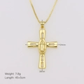 Detail of gold cross pendant with cubic zirconia inlay and 38x24mm size dimensions - Jesus Icon Cross Style (DN250722-H)