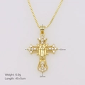 Detail of gold cross pendant with Virgin Mary relief and zircon stones including dimensions - Virgin Mary Cross Style (DN250722-I)