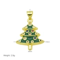Detail van de 18K vergulde kerstboom hanger met groen emaille en productafmetingen - Groen Emaille Kerstboom Hanger Zonder Ketting (DN250817-A)