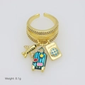 Detailed view of travel charms ring featuring globe and passport with crystal inlay - Adjustable Open / Airplane Passport Suitcase Theme (DR250905-A)