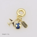 Detailed view of airplane and globe travel charm in gold plating with sparkling blue enamel - Airplane and Blue Globe Theme (DB250902-C) (Pendant Only (Without Chain))