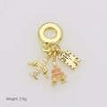 Detailed view of gold travel charms with zircon plane and pink Eiffel Tower pendant - Airplane and Eiffel Tower Theme (DB250902-D) (Pendant Only (Without Chain))