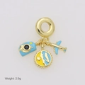 Detail of travel charms with blue camera and airplane on gold-plated base, weight 2.9g - Camera and World Map Theme (DB250902-F) (Pendant Only (Without Chain))