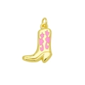 Ciondolo stivale cowboy in smalto rosa placcato oro 18K per collane e gioielli DIY - Stivale Cowboy Cuore Rosa (Ciondolo Solo (Senza Catena))(DN250810-A)