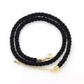 Detail of 6mm black braided polyester necklace cord with gold metal lobster clasp and chain - Black (DN250917-D)