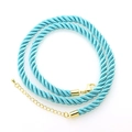 Close-up of light blue twisted polyester rope necklace with gold lobster clasp and extension chain - Light Blue (DN250917-I)