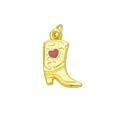 Ciondolo stivale da cowboy dorato con cuore rosa e motivi incisi per collane - Stivale Cowboy Cuore Onda Rosa (Ciondolo Solo (Senza Catena))(DN250810-M)