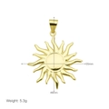 Vue détaillée montrant les dimensions du pendentif soleil en cuivre plaqué or 18K - Style Vague Soleil Doré (DN250922-C) Seul (Sans Chaîne)
