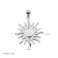 Détail du pendentif soleil argenté avec dimensions 35mm x 48mm et poids de 5,3g - Style Vague Soleil Argenté (DN250922-D) Seul (Sans Chaîne)