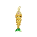 Gouden koi-vis hanger met oranje emaille schubben en groen detail aan de staart - Middelgrote Oranje Geel Groen Emaille Koi Hanger Alleen (Zonder Ketting) (DN250812-B)