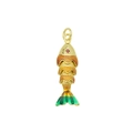 Beweegbare koi vis hanger met oranje schubben en groen verloopstaart in goudkleurige afwerking - Kleine Oranje Geel Groen Emaille Koi Hanger Alleen (Zonder Ketting) (DN250812-C)