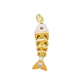 Pendentif carpe koï articulé en or avec émail blanc, orange, bleu et pierre rose sertie - Pendentif Koi Émail Rayé Orange Blanc Moyen Uniquement (Sans Chaîne) (DN250812-E)