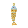 Pendentif carpe koi articulé en émail bleu et orange avec un œil en pierre rose - Grand Pendentif Koi Émail Bleu Orange Uniquement (Sans Chaîne) (DN250812-J)