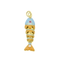 Pendentif carpe koi articulé en émail bleu et orange avec un œil en pierre rose - Pendentif Koi Émail Bleu Orange Moyen Uniquement (Sans Chaîne) (DN250812-K)