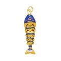 Pendentif carpe koi articulé en or avec émail bleu et jaune et pierre rouge précieuse - Grand Pendentif Koi Émail Bleu Jaune Uniquement (Sans Chaîne) (DN250812-M)