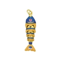Pendentif carpe koi articulé en émail cloisonné bleu et orange avec œil en pierre rouge - Pendentif Koi Émail Bleu Jaune Moyen Uniquement (Sans Chaîne) (DN250812-N)