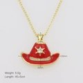 Detail of red cowboy hat pendant with sparkling crystals and golden O-chain necklace - Red Octagonal Star Style (DN251012-A)