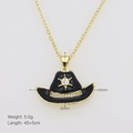 Detail showing western cowboy hat pendant dimensions 25mm by 20mm on a gold chain - Black Octagonal Star Style (DN251012-B)