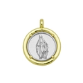 Détails du médaillon religieux bicolore avec relief de la Vierge Marie et cadre doré - Vierge Marie Debout (DN251013-E) (Pendentif Seul (Sans Chaîne))
