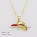 Golden cowboy hat pendant necklace with red enamel and white crystals, 25mm size - Red 3-Row Rhinestone Style (DN251012-C)