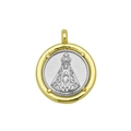 Détail du pendentif religieux bicolore or et argent avec l'icône de la Vierge Marie - Vierge avec Couronne et Cape (DN251013-G) (Pendentif Seul (Sans Chaîne))