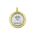 Détail du pendentif bicolore de la Vierge Marie avec figure religieuse en relief sur argent mat - Personnage avec Chapeau Large (DN251013-H) (Pendentif Seul (Sans Chaîne))