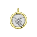 Détail d'un pendentif en métal bicolore avec ange en relief et cadre circulaire doré - Relief Ange Ailé (DN251013-I) (Pendentif Seul (Sans Chaîne))