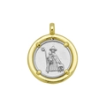 Détail d'un pendentif religieux bicolore avec relief argenté et cadre doré poli - Saint et Agneau (DN251013-J) (Pendentif Seul (Sans Chaîne))