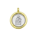 Vue détaillée du pendentif religieux bicolore avec gravure de la Vierge Marie - Vierge et l'Enfant (DN251013-K) (Pendentif Seul (Sans Chaîne))