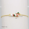 Detail view of gold box chain bracelet with colorful candy cane pendant and measurements - Christmas Candy Cane Style (DB251006-I)