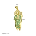 Detailed view of Saint Jude gold pendant with green cubic zirconia and size dimensions - Green Robe Saint Jude Style Pendant Only (Without Chain) (DN251016-A)