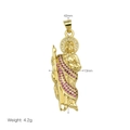 Macro detail of St. Jude gold pendant with purple zircons and dimensions of 42mm by 13mm - Purple Robe Saint Jude Style Pendant Only (Without Chain) (DN251016-E)