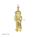 Macro detail of 18K gold plated St. Jude pendant with colorful cubic zirconia stones - Pink Robe Saint Jude Style Pendant Only (Without Chain) (DN251016-F)