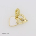 Detail view of double heart charm pendant with white enamel and sparkling zircon accents - White Enamel Heart (DB251007-A) Pendant Only (Without Chain)