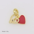 Detail of double heart pendant with red enamel, gold frame, and pavé set white crystals - Red Enamel Heart (DB251007-B) Pendant Only (Without Chain)