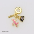Detailed view of lucky charm pendant set with pink balloon dog and heart gemstone - Balloon Dog Set (DB251007-D) Pendant Only (Without Chain)