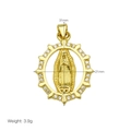 Vista detallada del colgante de la Virgen María bañado en oro de 18K con circonitas - Borde De Circonia Ovalada Nuestra Señora De Guadalupe (DN251018-D) Colgante Solo (Sin Cadena)