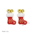 Detail showing 16mm x 11mm red Christmas stocking earrings with golden snowflake and zircon - Christmas Stocking Style (DE251012-A)