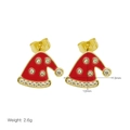 Detail view of red enamel Santa hat earrings with dimensions 12mm by 13mm and clear rhinestones - Christmas Hat Style (DE251012-C)
