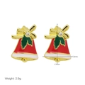 Detail view of 13x17mm Christmas bell earrings with red and green enamel and small crystal - Christmas Bell Style (DE251012-D)