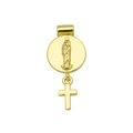 Gros plan d'une médaille sainte plaquée or avec pendentif croix religieuse et détails fins - Pendentif Plaque Ronde Icône Saint Seul (Sans Chaîne) (DN251101-B)