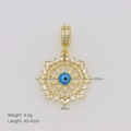 Detail view of 18K gold plated evil eye pendant with dimensions 23mm by 36mm and zircon inlay - Pendant Only (Without Chain) - DN251023-A