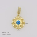 Detail view of 18K gold plated evil eye pendant with blue crystal and zircon stones - Pendant Only (Without Chain) - DN251023-B