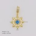 Detail of 18K gold evil eye pendant with blue center and dimensions 21mm x 34mm - Pendant Only (Without Chain) - DN251023-C