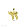 Detailed view of the 24mm gold Hebrew Chai symbol pendant with measurements and weight - DN251116-H (Pendant Only Without Chain)