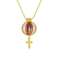 Detailed macro view of 18K gold-plated necklace with Our Lady of Guadalupe and small cross - Our Lady of Guadalupe Cross (DN251121-A)