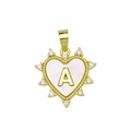 Macro detail of heart-shaped shell pendant with gold letter A and sparkling zircons - Gold, Letter A Only (Without Chain)