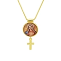 Detail of 18K gold plated necklace with Virgin Mary portrait and hanging cross - Sacred Heart of Mary Cross (DN251121-B)